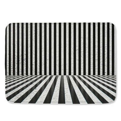 Black White Vertical Stripes Bath Mat
