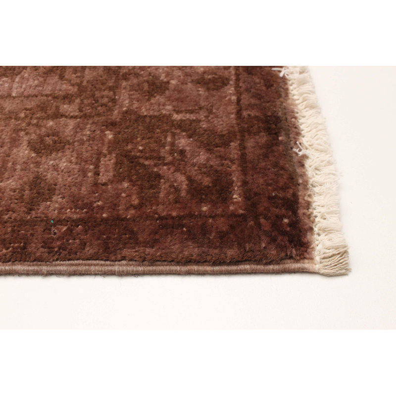 Tapis chocolat noué à la main de conception unique 2 pi 6 po x 9 pi 7 po