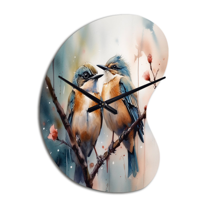 Oiseaux bleus assis sur une branche d'arbre III - horloge murale en forme d'oiseau floral, Petit