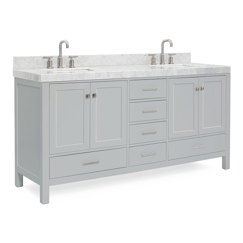 Meuble-lavabo double 72 po avec dessus de meuble-lavabo Cambridge, Gris, Rectangle, 72" W