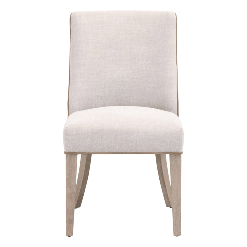 Natural Gray Ash Wood Dining Chair with Bisque Linen Upholstery, Set of 2