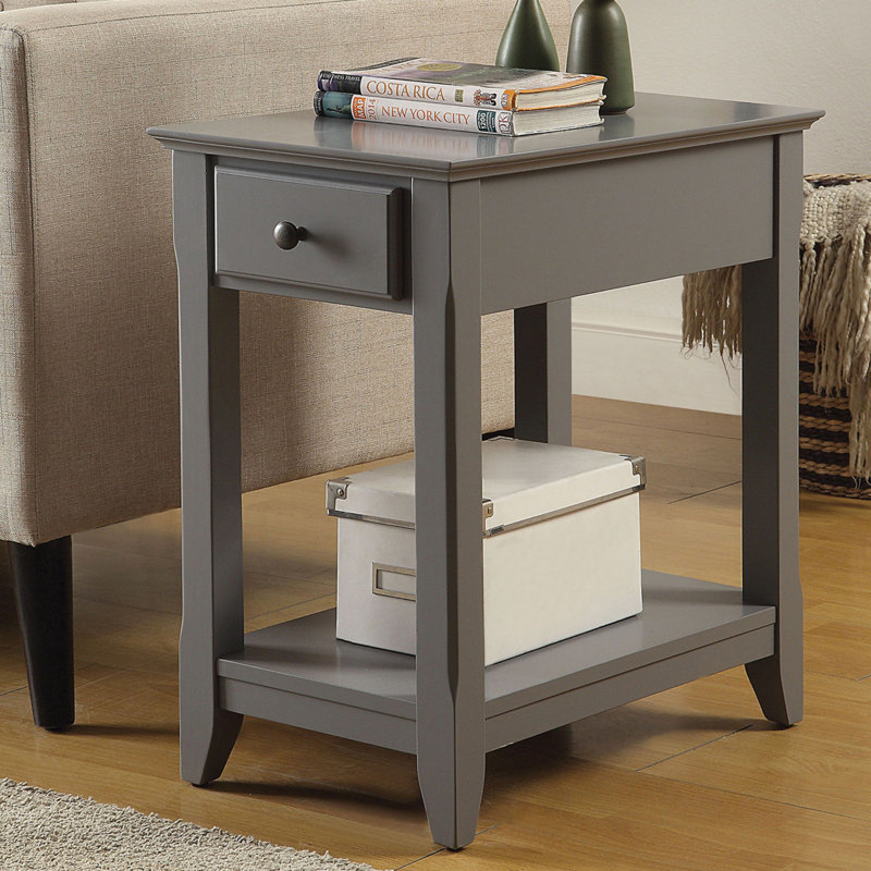 Plateau rectangulaire en bois avec un tiroir, Gris