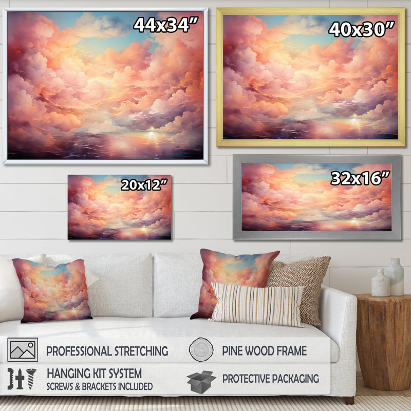 «Peach Sky Astral Symphony I» sur toile, H 24 po x l 32 po x P 1 po, Encadrement doré