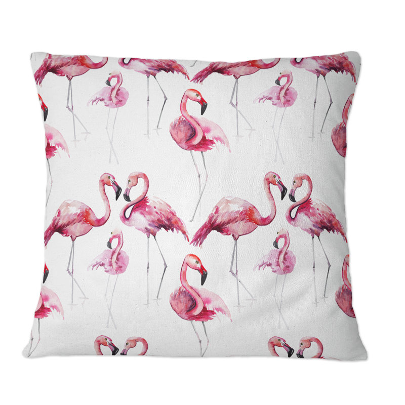 Flamant rose sur fond blanc I - Coussin décoratif à motif, 18 po x 18 po
