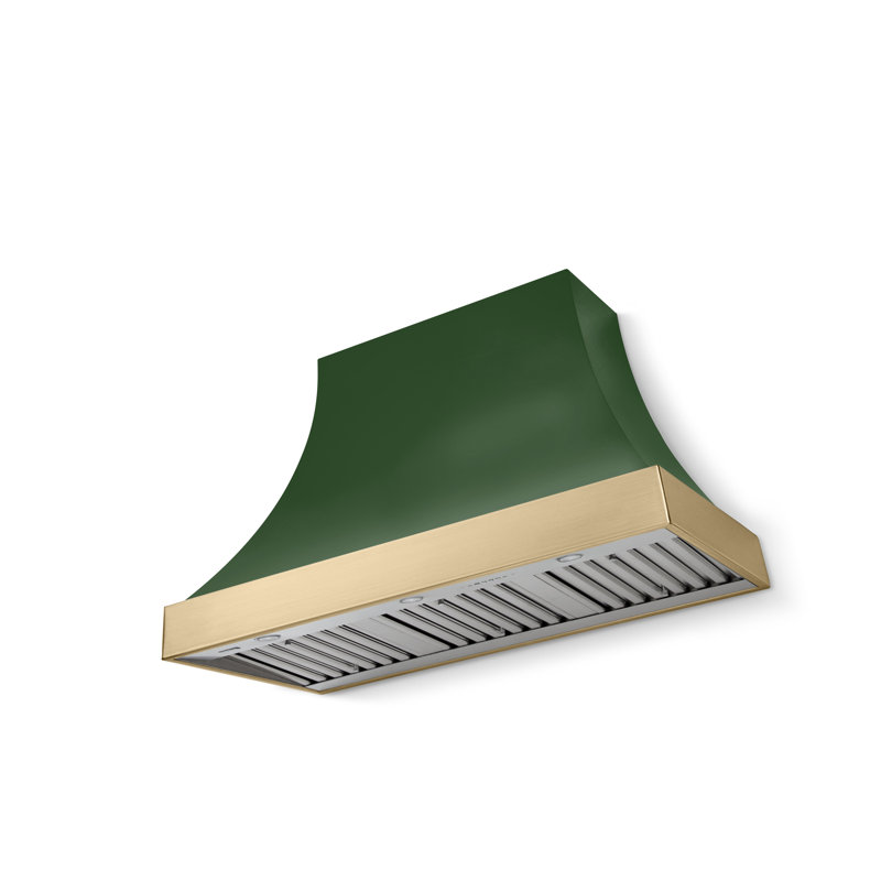 Cascade Series 48" Wide x 30" High Wall Hood 1200 CFM, Cornwall Green, Without Banding, Brushed Brass