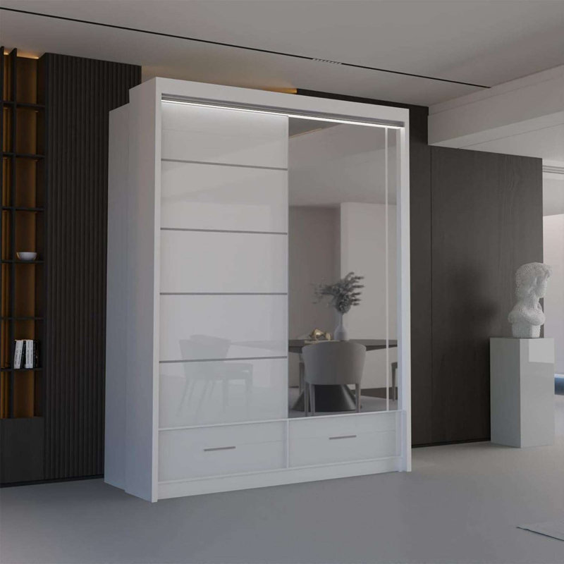 Bahos 3 Door Manufactured Wood Wardrobe, White, 220cm H x 150cm x W 66cm D