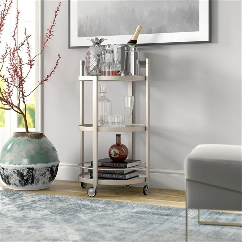 21" Satin Nickel Metal/Glass Bar Cart