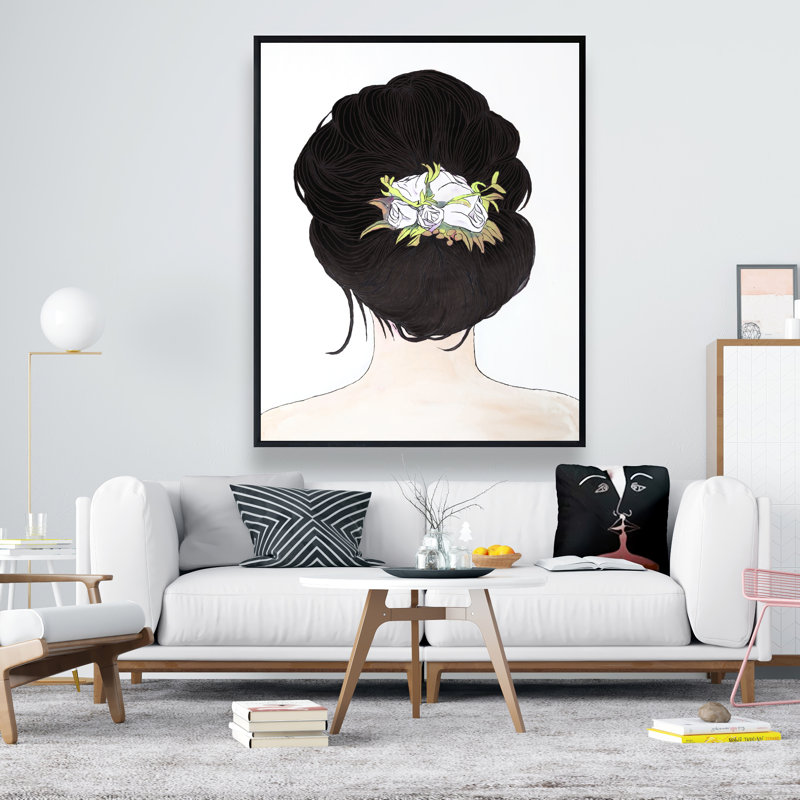 «Lady with Flowers in Brown Hair», reproduction d'art sur toile encadrée