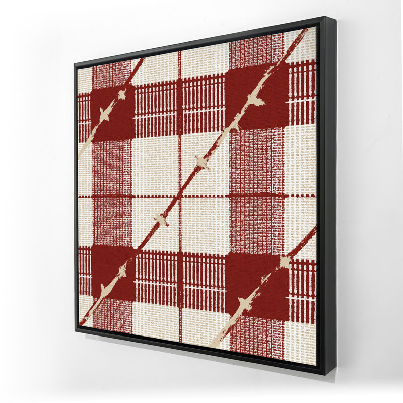 Carré rouge - Toile encadrée beige pour la décoration intérieure, H 25,25 po x l 25,25 po