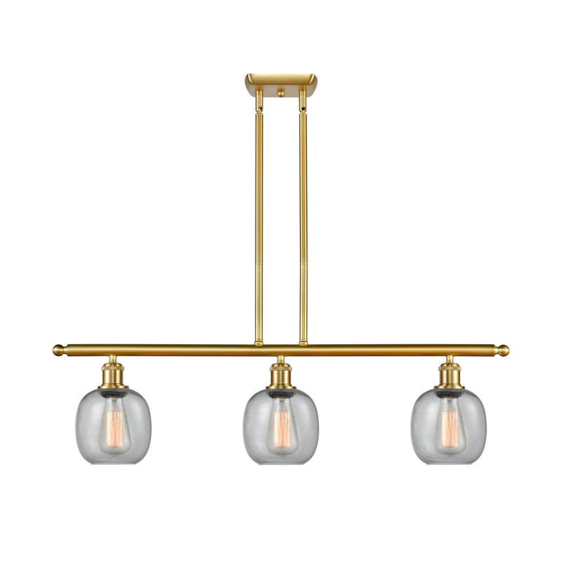 Luminaire suspendu linéaire pour îlot de cuisine 3 lumières Carlucci, Grainé, Or satiné