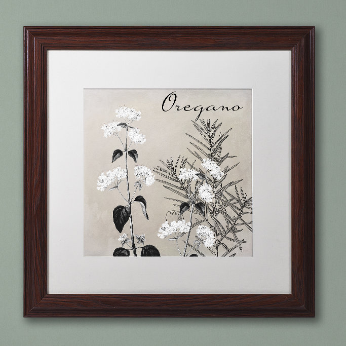 «Flowering Herbs II» par Jadaya, impression encadrée, H 11 po x l 14 po x P 0,5 po, Blanc, Cadre brun