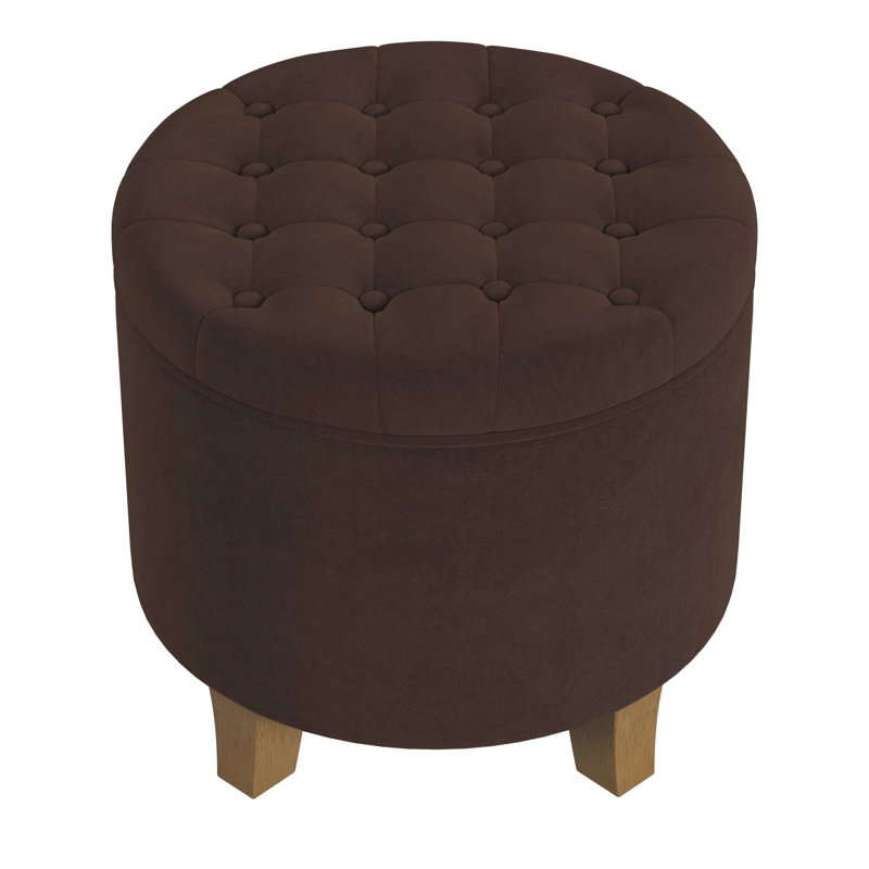 Round Button-Tufted Storage Ottoman, Chocolate Brown Velvet