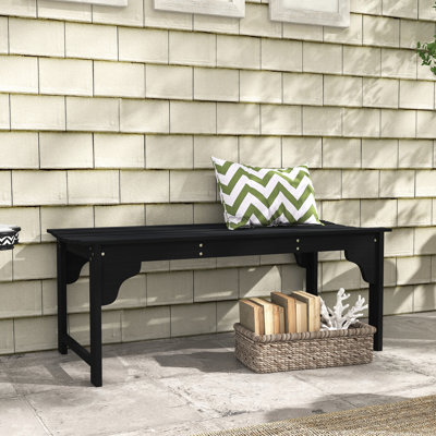 Wooden Patio Bench, Slatted Seat Backless Front Porch Bench In Black. For Poolside, Deck. Two, Rustic Allure. Weather-. Easy To Put Together. 550 Lbs Capacity. 45.25" L X 19.75" W 17.75" H Garden