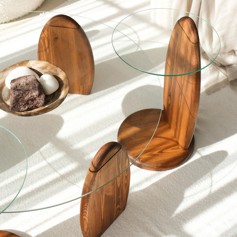 Modern Side Table with 100% Tempered Glass Top and 100% Pine Wood Frame, 13.8 x 20.9 x 13.8 Inches | Elegant Chestnut and Transparent Finish | Ideal for Living Room, Bedroom, and Contemporary Spaces