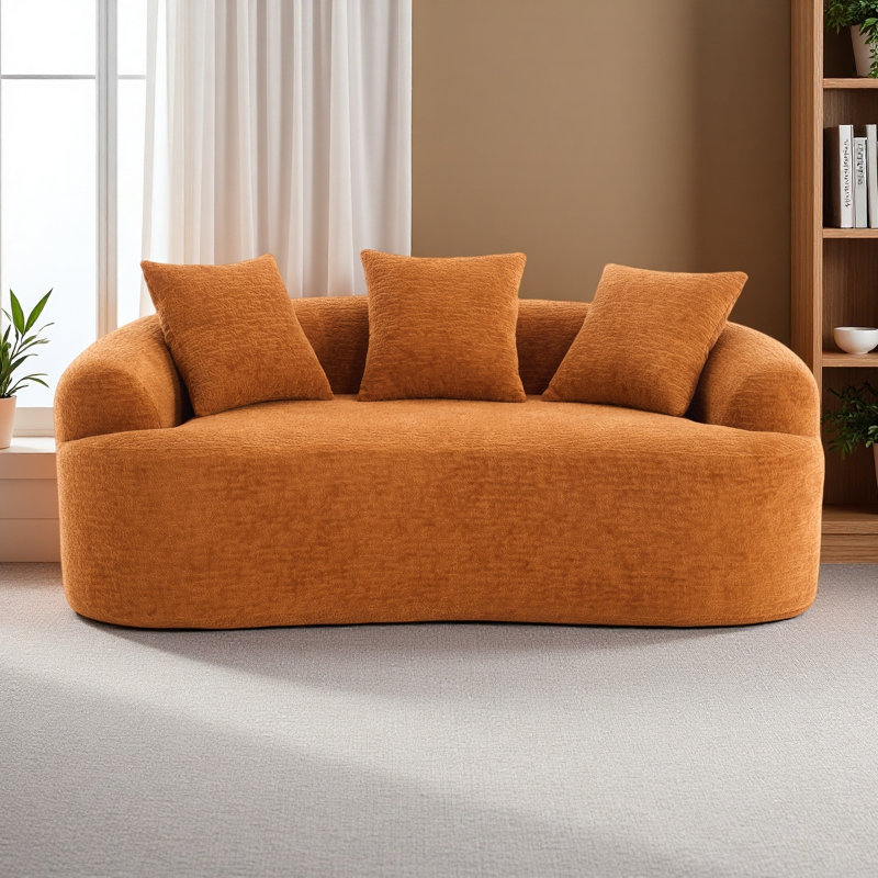 Canapé courbé en éponge à compression complète, canapé compact en chenille 30D sans assemblage pour petits espaces et appartements, L 65 po, 300 lb, 3 coussins
