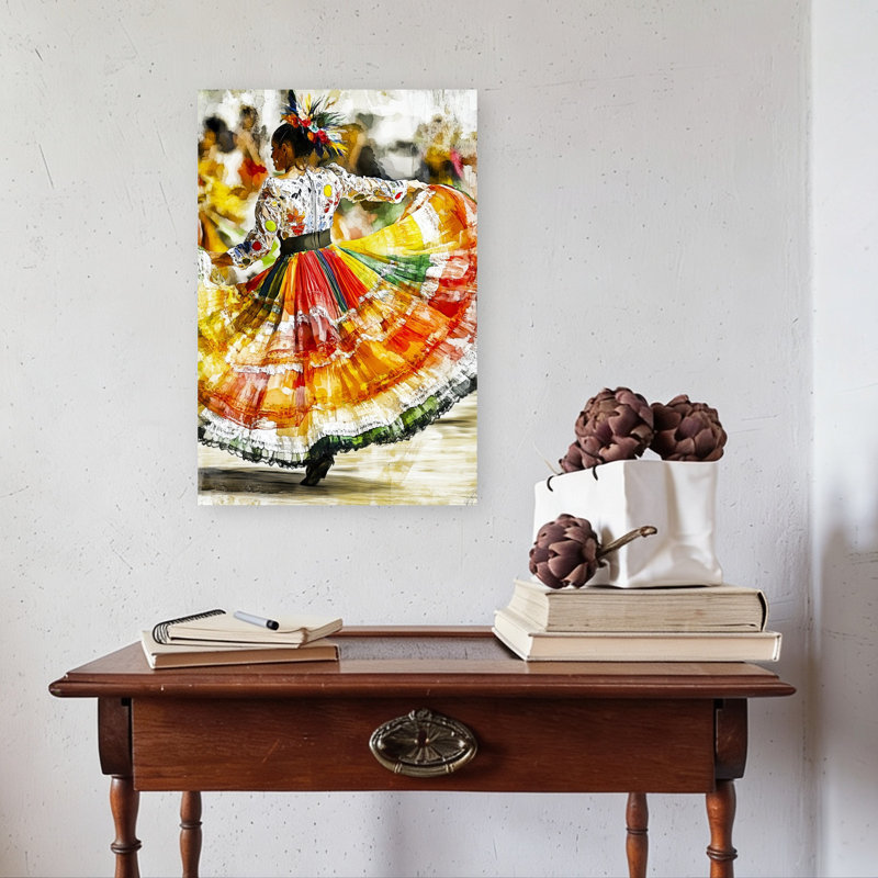 Joyeuse danse mexicaine colorée et vibrante, art mural traditionnel, H 24 po x l 16 po