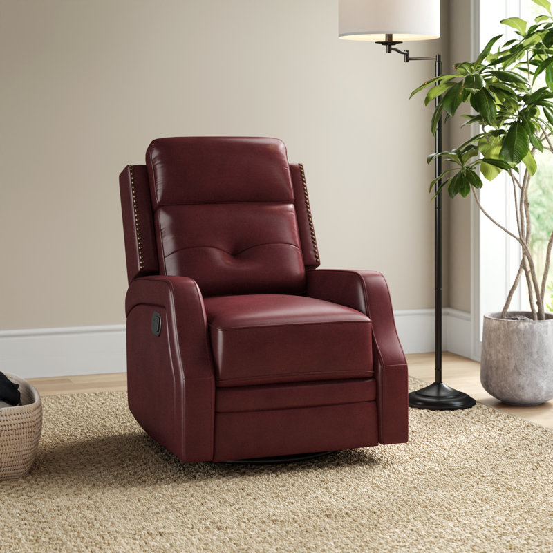 Fauteuil inclinable manuel pivotant Rudisill, Cuir véritable bourgogne