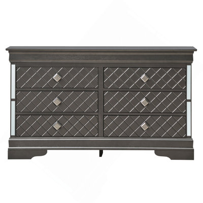 Commode verticale à 6 tiroirs avec façade texturée et poignées décoratives