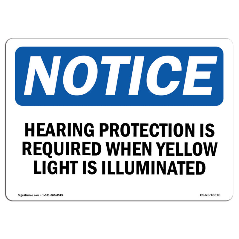 OSHA Notice - Hearing Protection Is Required When Yellow Sign | Heavy Duty