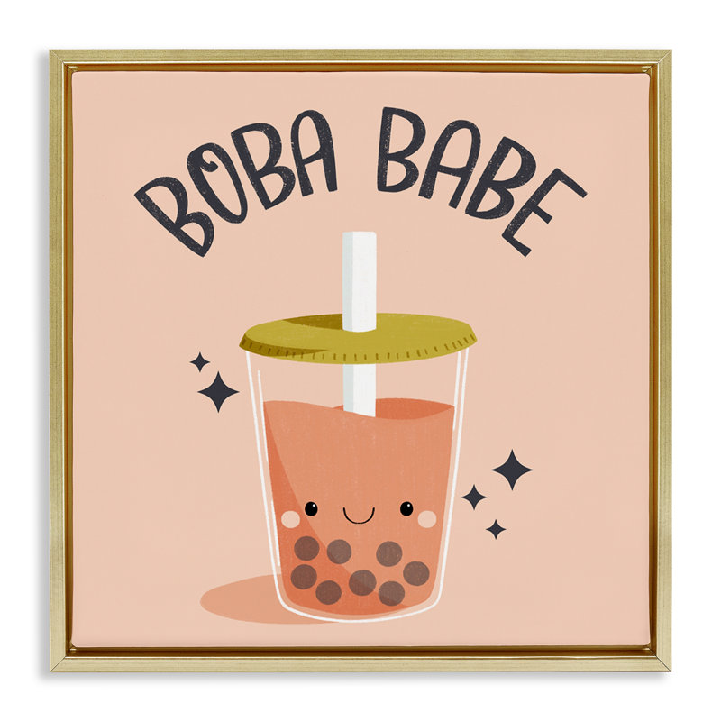 Cadre flottant Boba Babe Bubble Tea, design par Sarah Hickman, H 25 po x l 25 po, Cadre flottant métallique doré