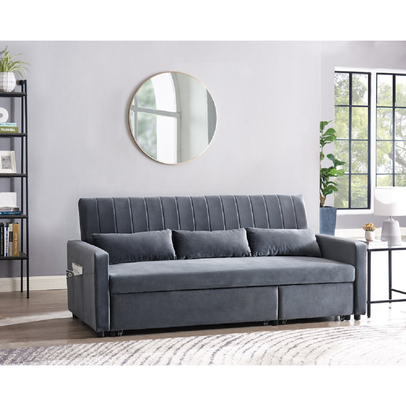 Krisheena 3 Seater Linen Velvet Sofa Bed, Grey Velvet