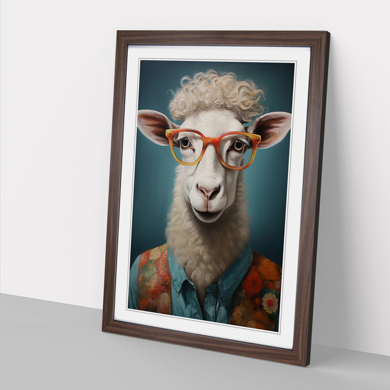Sheep with Glasses Painting - Framed Print, Walnut Framed, 34cm H x 25cm W x 2cm D