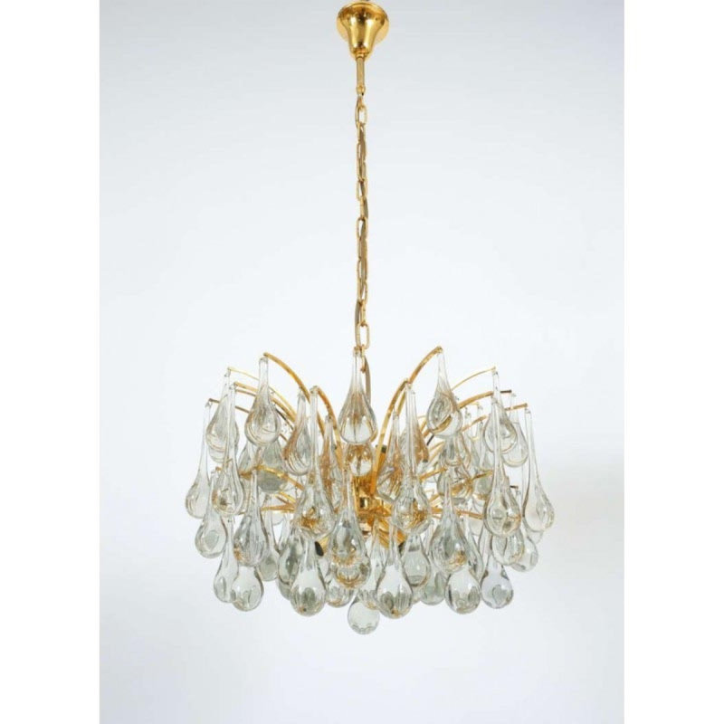 Lustre en forme de goutte à goutte Katanoia, Fumée, 26” Diameter x 18” Height, Nickel brossé