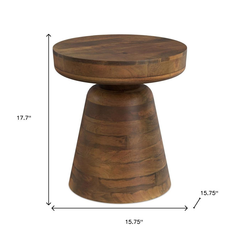 18" Brown Solid Wood Round End Table