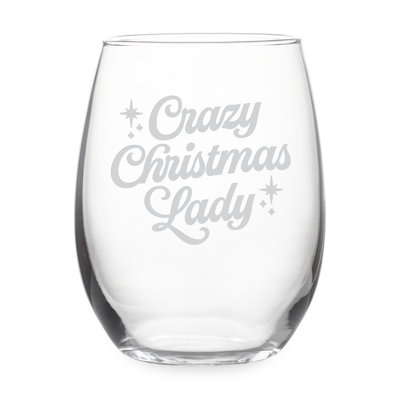 Crazy Christmas Lady Stemless Wine Glass (Set of 2)