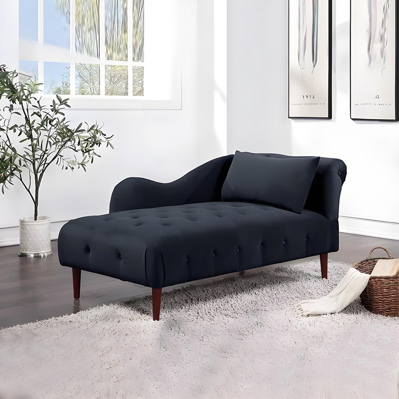 Chaise longue rétro élégante en bois massif, Orienté à droite, Noir, noir, noir, noir