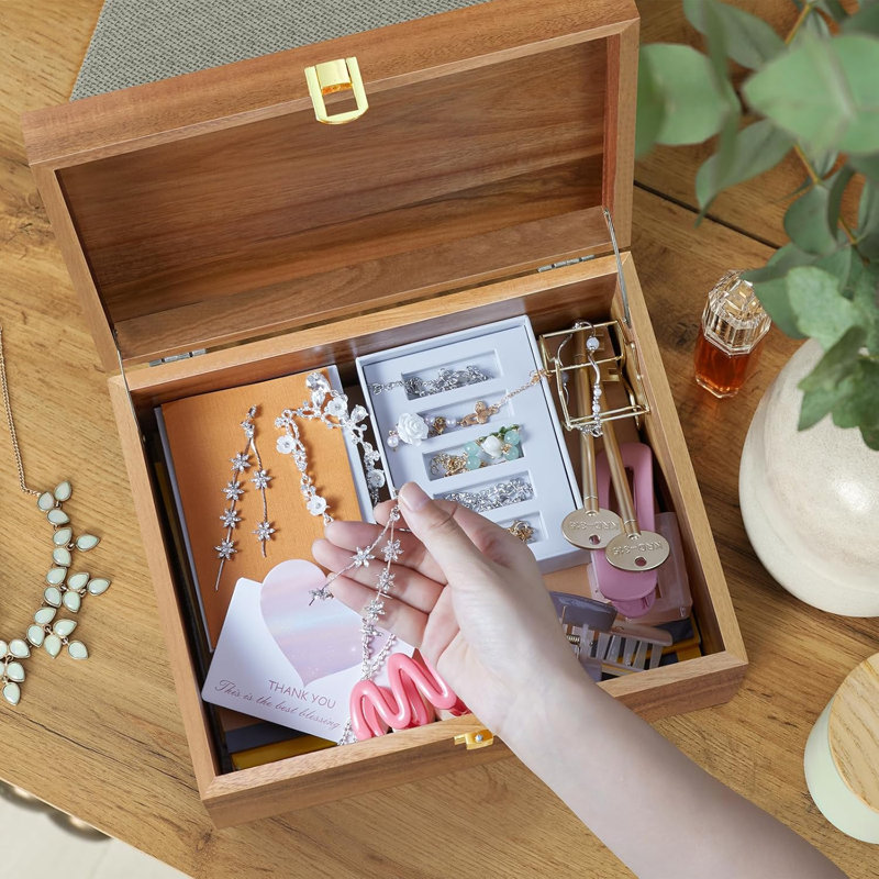 Keepsake Box, Wooden Box With Hinged Lid, Large Memory Box, Acacia Wooden Storage Box, Decorative Wooden Box With Lids, Treasure Box For Crafts, Photo Storage Box