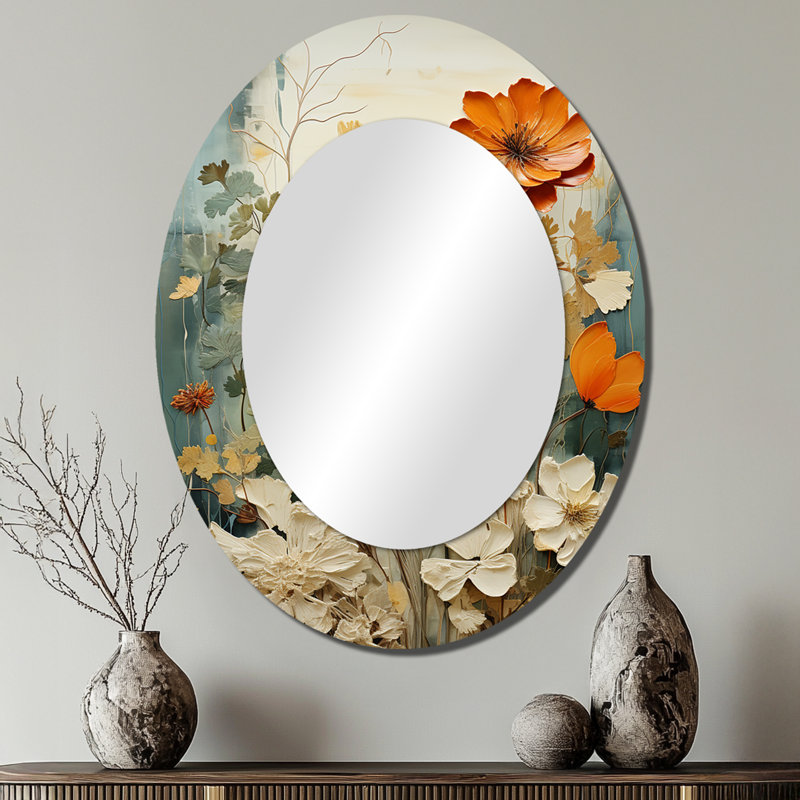 Natures Symphony - grand miroir mural ovale sur métal, 40 po x 30 po