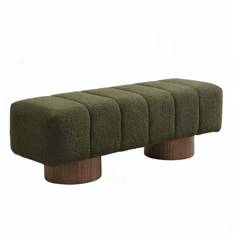 Boucle Upholstered Bench ,No-Assembly, Green
