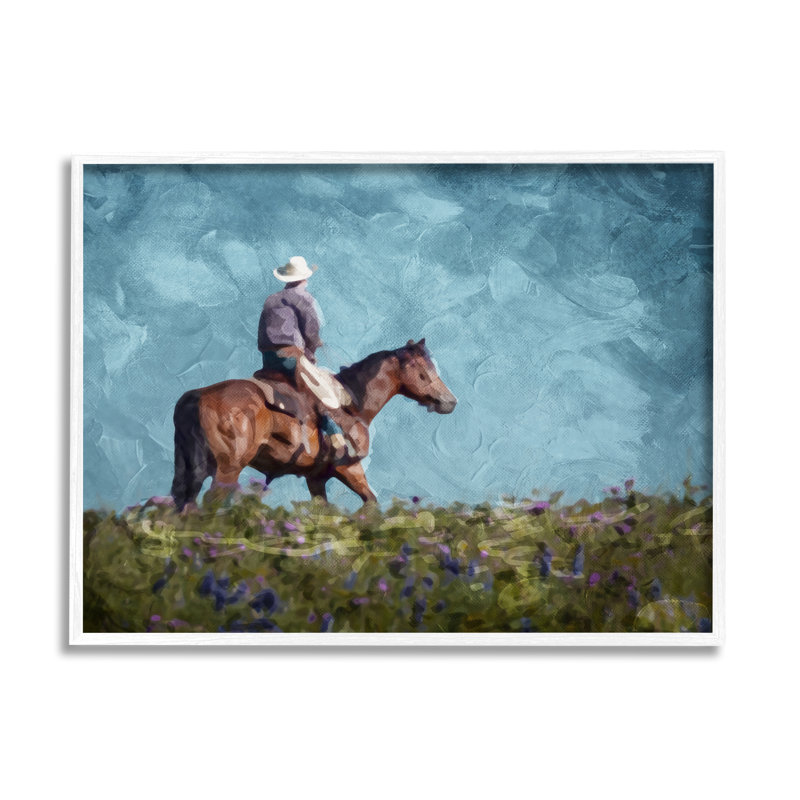 Cowboy dans un pré par Milli Villa, Giclée encadrée blanc bord de mer, H 16 po x l 20 po x P 1,5 po