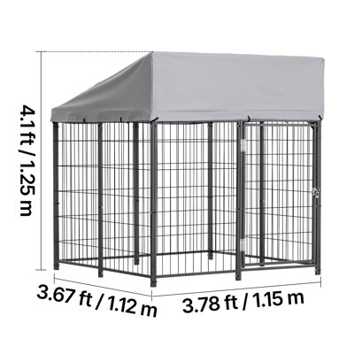Chenil d'extérieur pour chien, grand chenil pour chien de 3,67 po x 3,78 po x 4,1 pi avec verrou sécuritaire, enclos extérieurs pour chien avec toit résistant aux rayons UV et imperméable, cage de cage pour animaux de compagnie robuste pour grands chiens