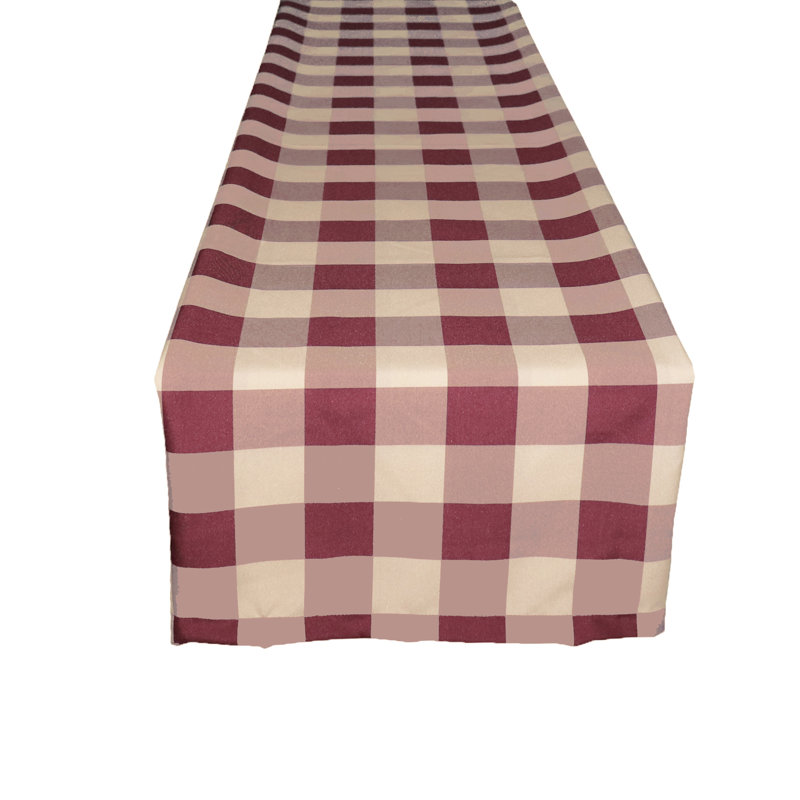 Pande Checkered Table Runner, 72" x 14", Burgundy Beige