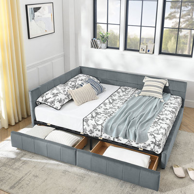 Queen Size Upholstered Tufted Storage Bed Frame With Mid-Century Design And Dual-Function Versatility.
