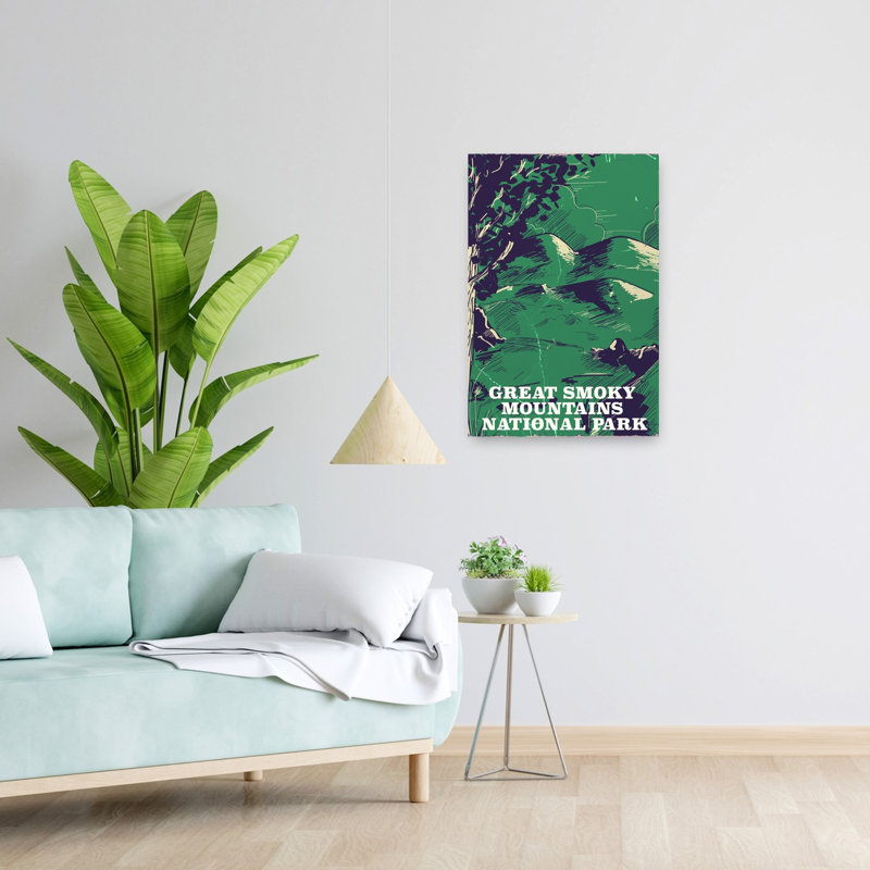 Affiche murale vintage rustique avec vue sur les Smoky Mountains, paysage forestier., 24" H x 16" W