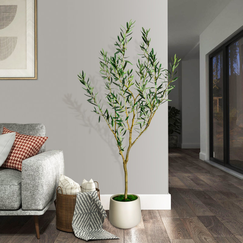 Artificial Olive Tree in White Decor Pot, 61" H x 21.6" W x 21.6" D