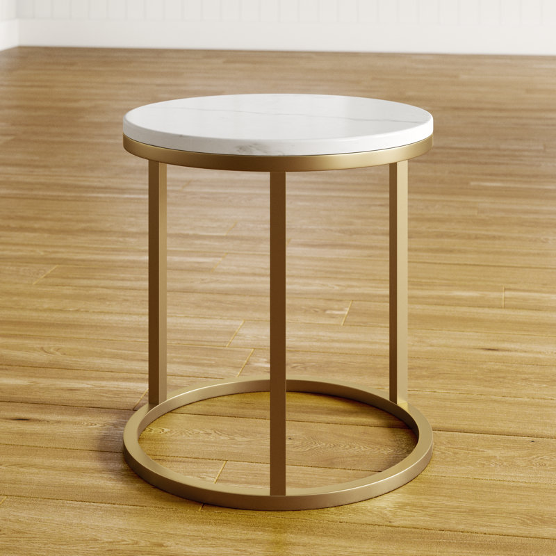 Marble Frame End Table, White/Gold