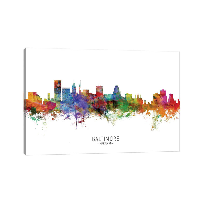 Baltimore Maryland Skyline par Michael Tompsett - peinture sur toile tendue, H 40 po x l 60 po x 1,5 po