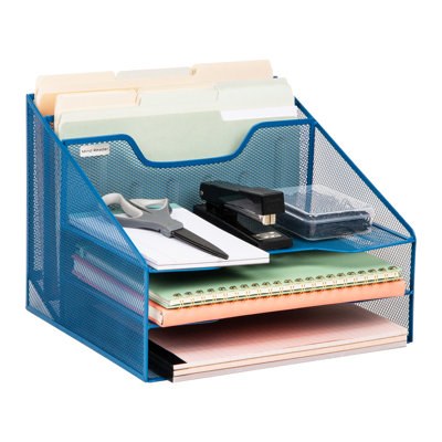 Desktop Organizer, Vertical File Holder, Paper Trays, Office, Metal Mesh, 12.5"L x 11.5"W x 9.5"H