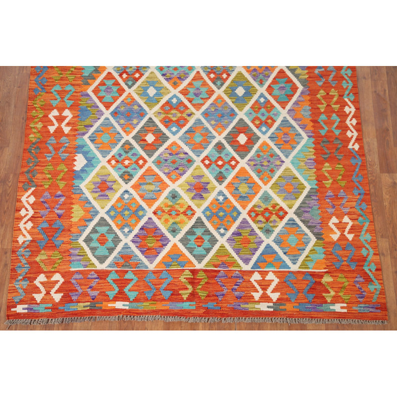 Tapis oriental réversible en laine Kilim 6 x 8