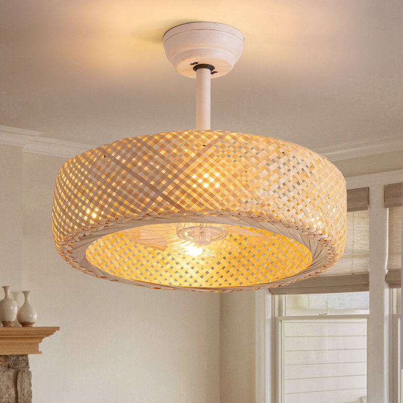 Ventilateur de plafond en cage 20 po avec ensemble d'éclairage, télécommande et cadre fait à la main avec métal vieilli Solea