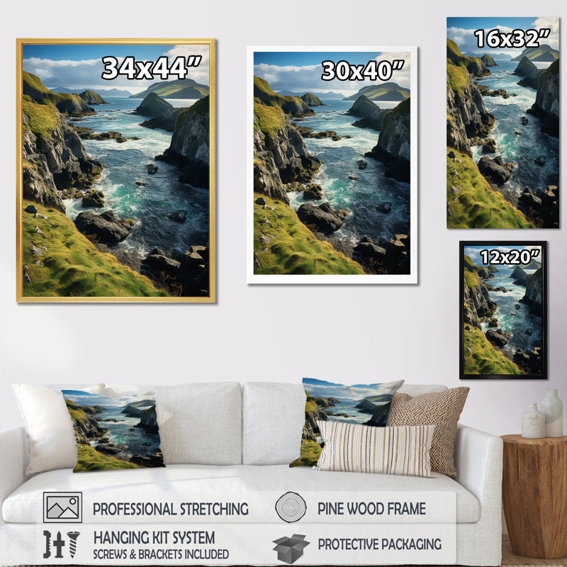 Irlande, péninsule de Dingle Cilf III - impression d'art nautique et plage, H 40 po x l 30 po x P 1,5 po, Cadre flottant noir