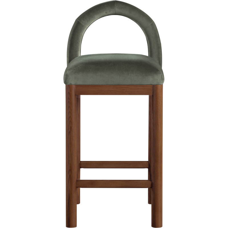 Tabouret de comptoir Conrad, Siège en velours vert / structure brune