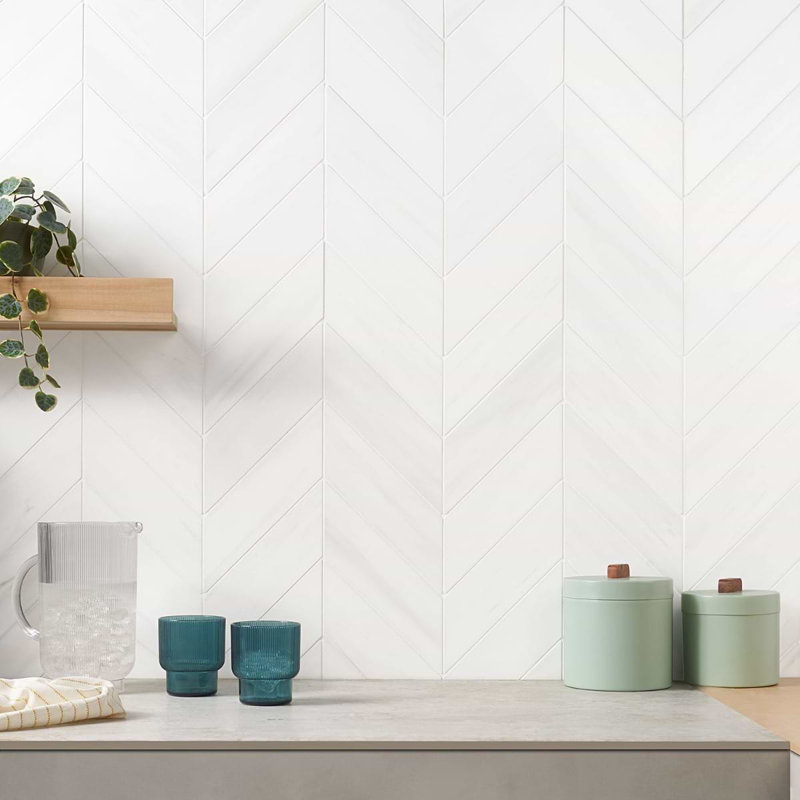 Bianco Dolomite 3x12 Chevron Polished Marble Tile