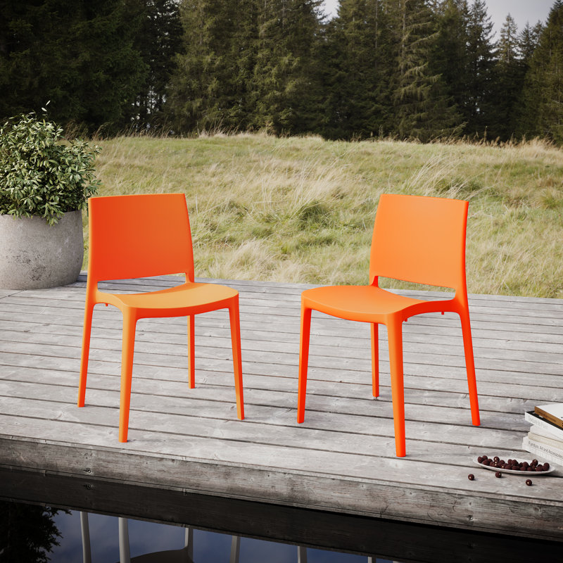 Auni Premium All-Weather Wicker Outdoor Stacking Dining Side Chair, Orange