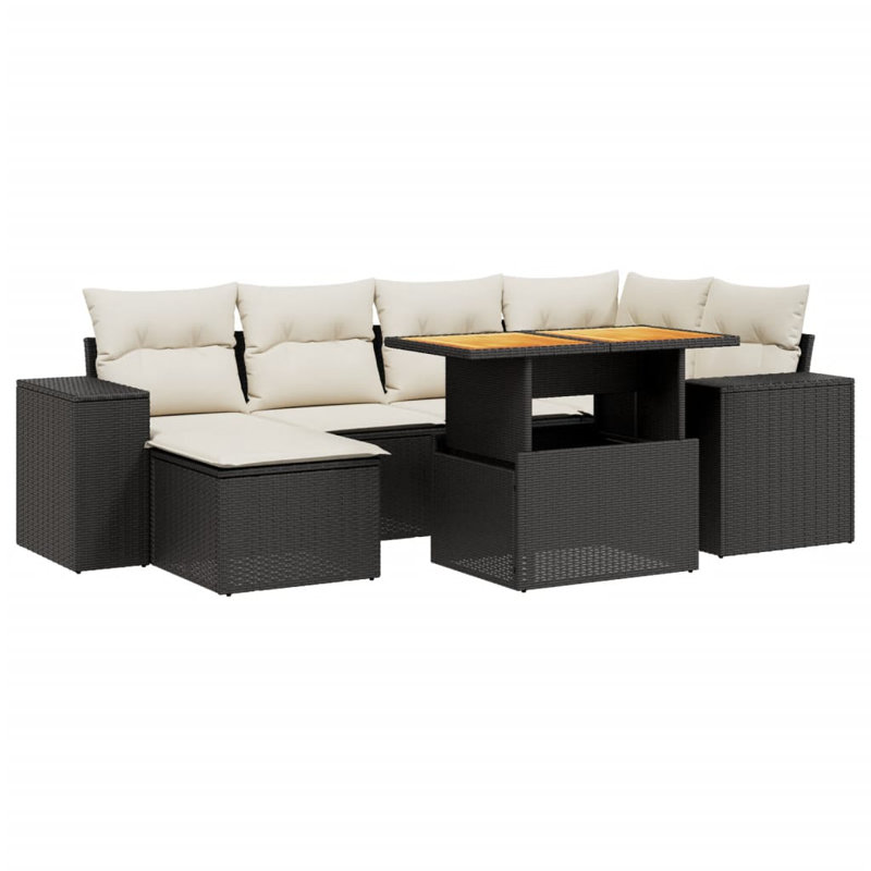  Ensemble de canapé de jardin en rotin PE 7 pièces avec accoudoirs réglables, Noir