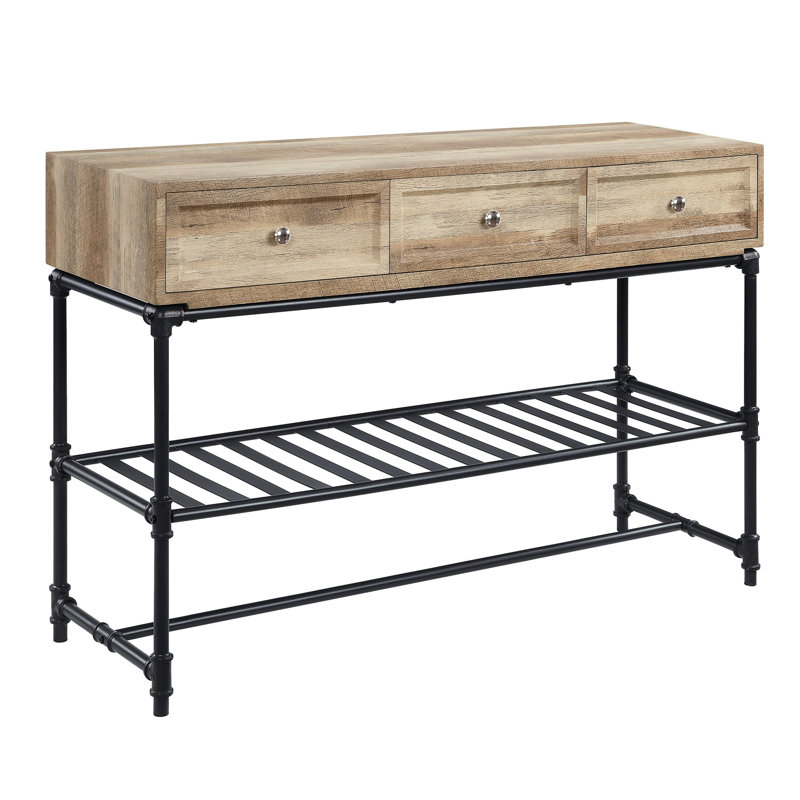 Table en chêne avec pieds en métal et grand espace de rangement pour la décoration intérieure moderne